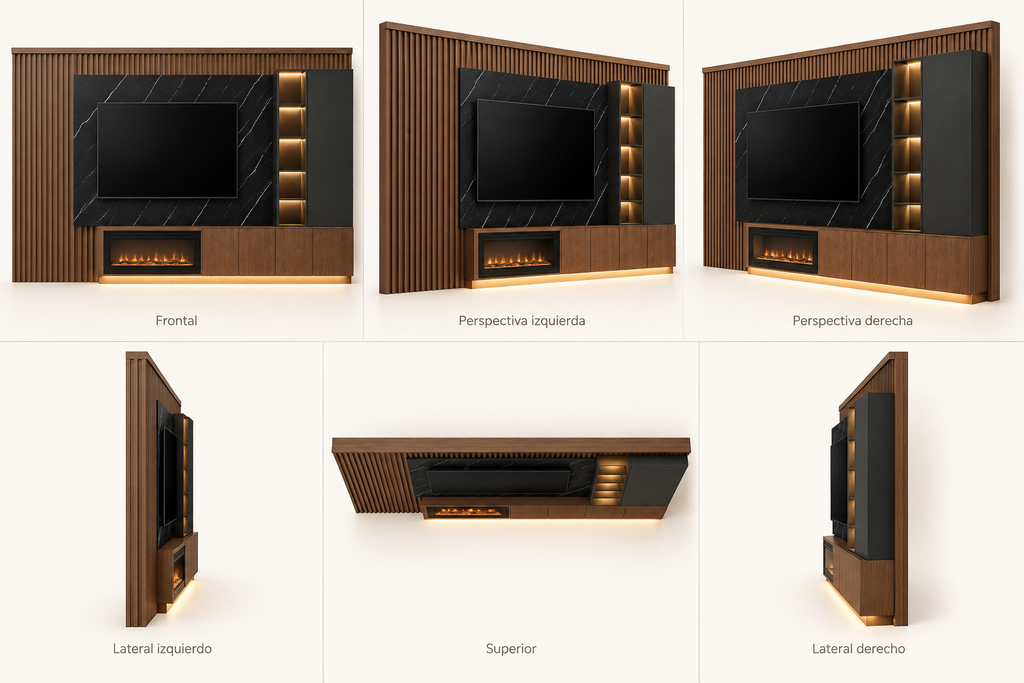 MOB-PL-001-MAN — seis vistas ilustrativas en render