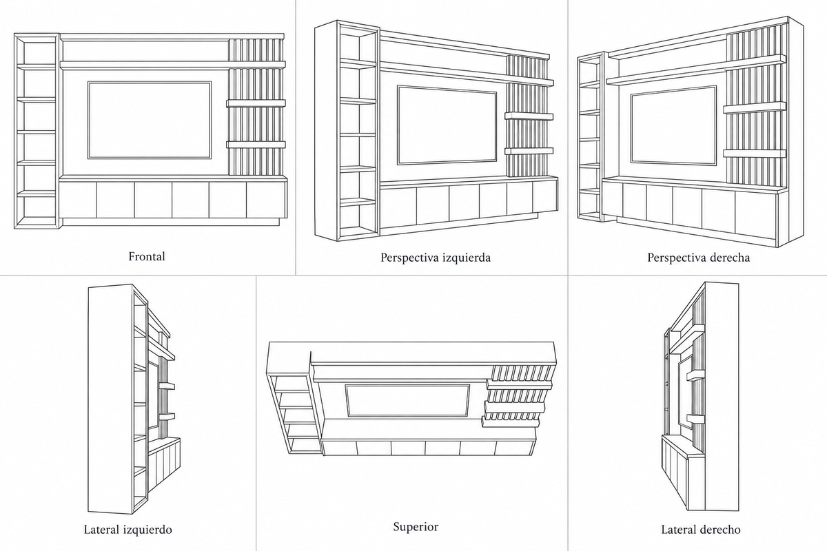 MOB-PL-002-DAN — seis vistas ilustrativas en lineas