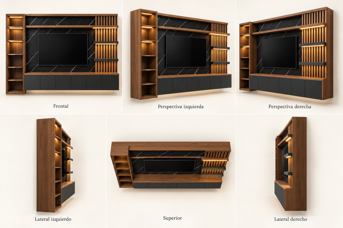 MOB-PL-002-DAN — seis vistas ilustrativas en render