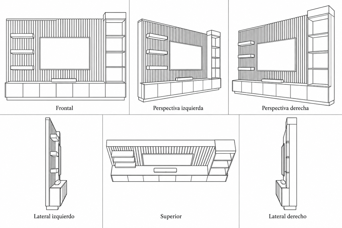 MOB-PL-003-MIS — seis vistas ilustrativas en lineas