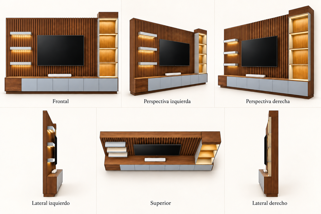 MOB-PL-003-MIS — seis vistas ilustrativas en render