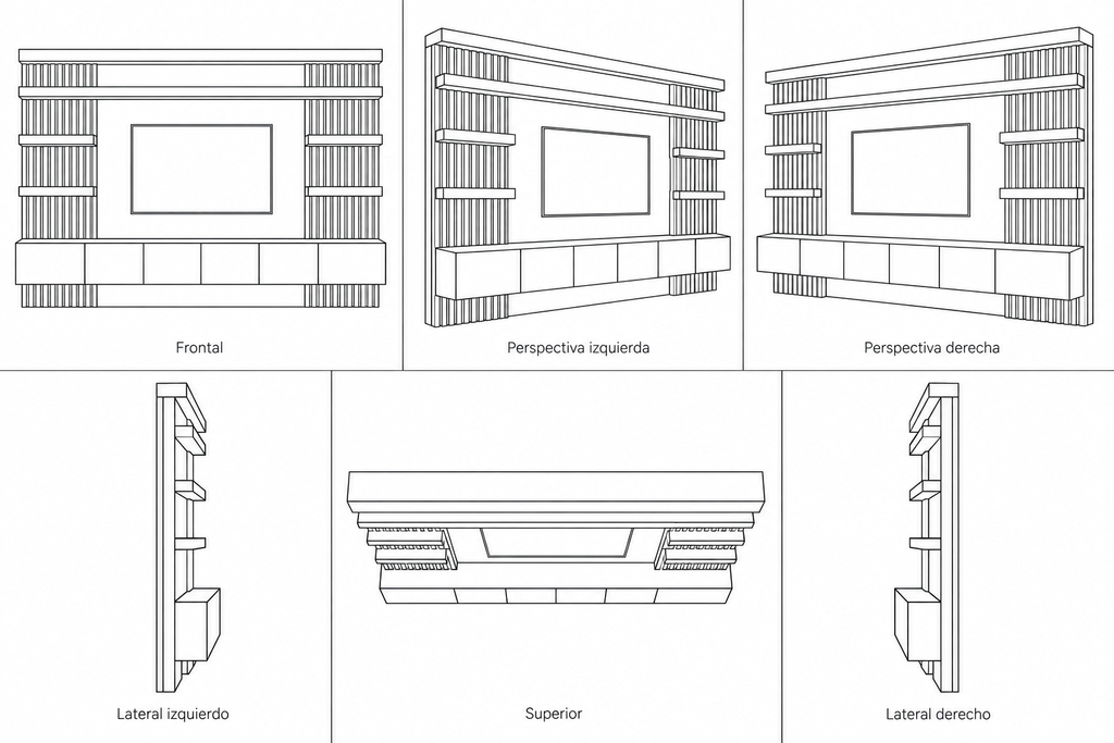 MOB-PL-005-LOR — seis vistas ilustrativas en lineas