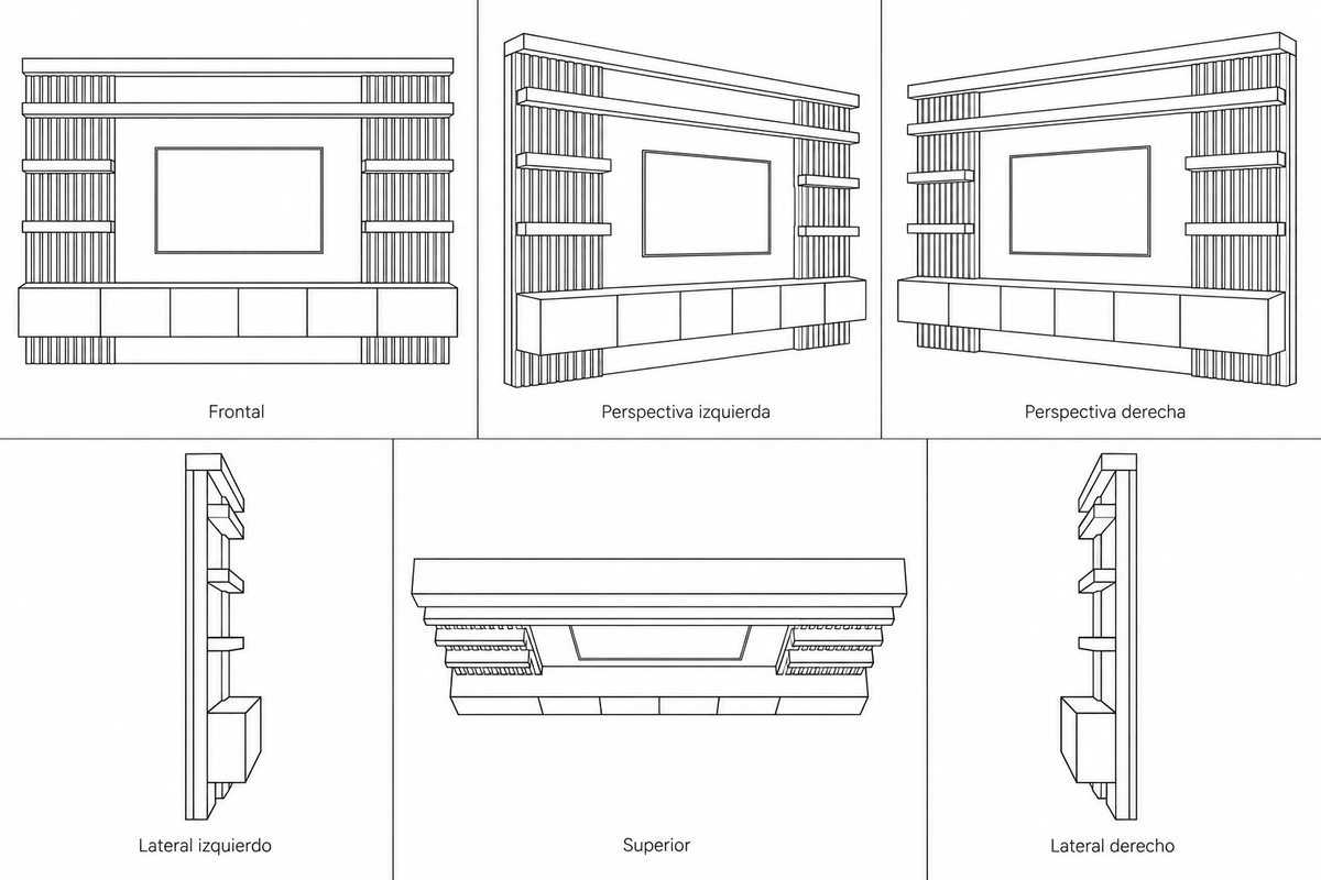 MOB-PL-005-LOR — seis vistas ilustrativas en lineas