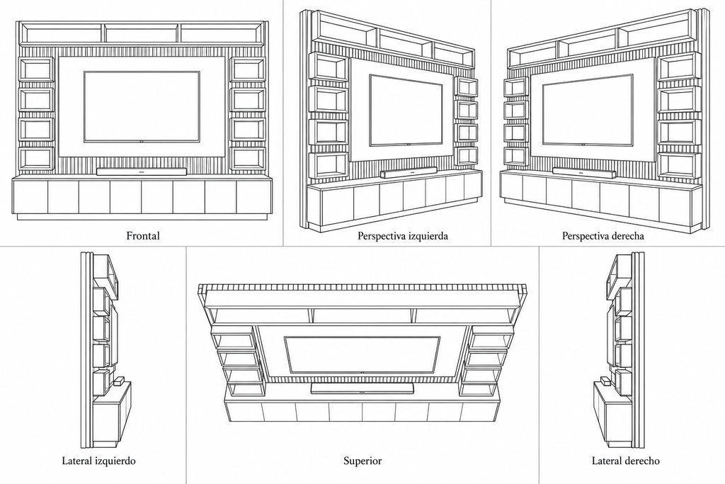 MOB-PL-006-PRL — seis vistas ilustrativas en lineas