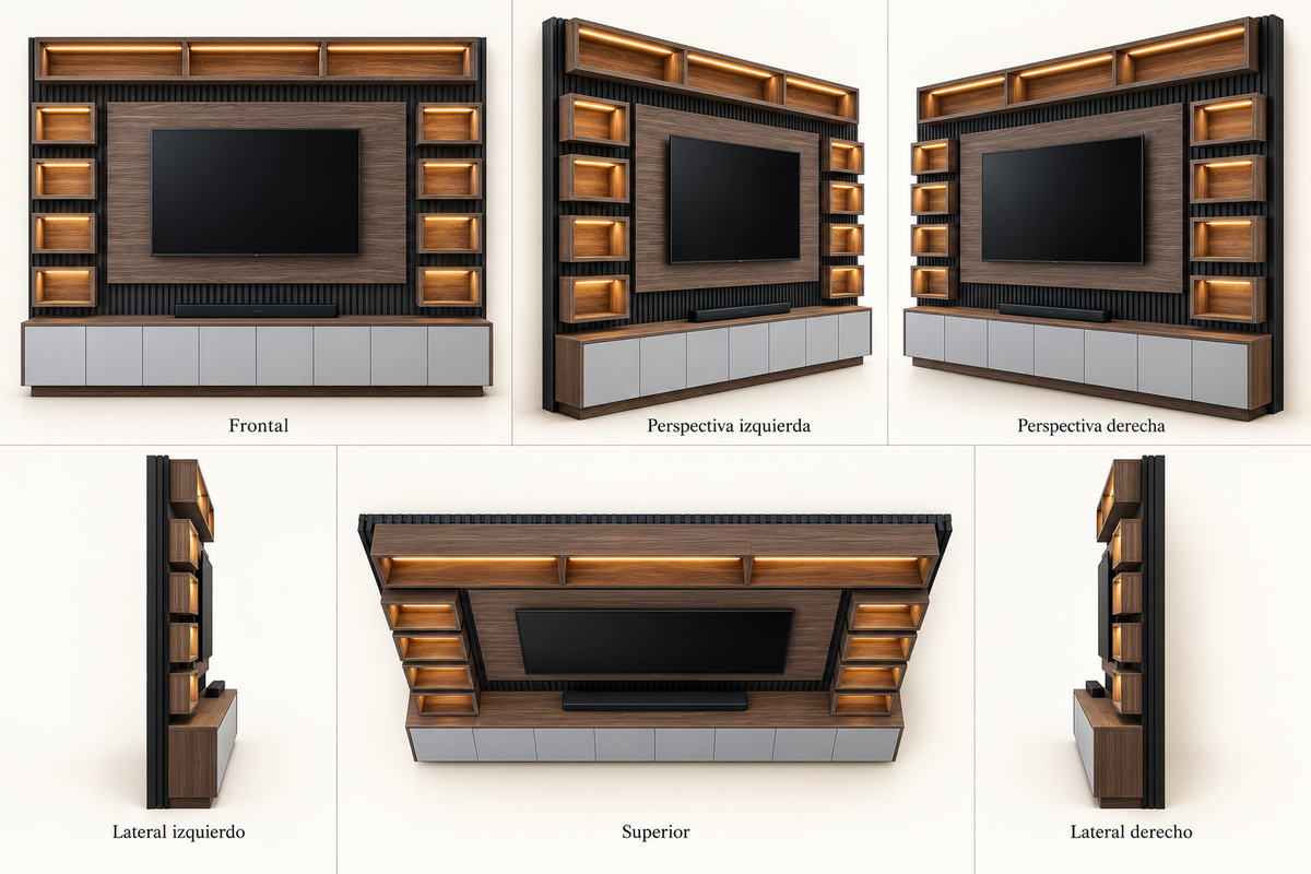 MOB-PL-006-PRL — seis vistas ilustrativas en render