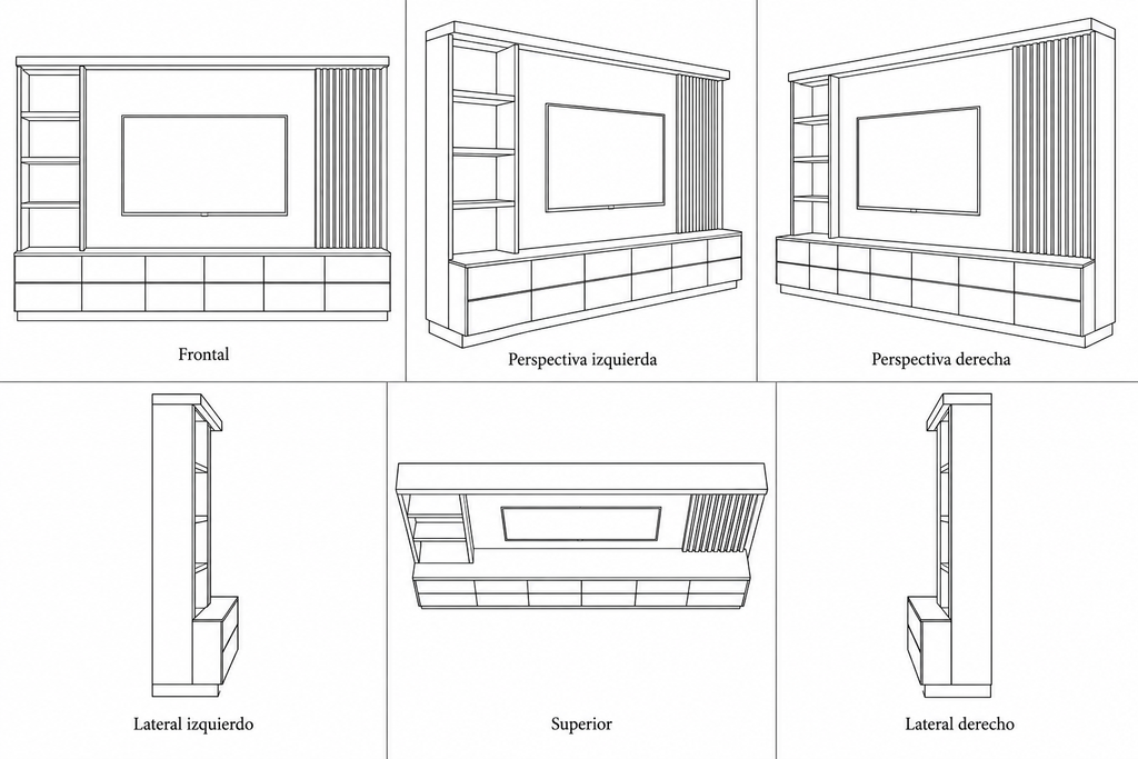 MOB-PL-007-MAR — seis vistas ilustrativas en lineas