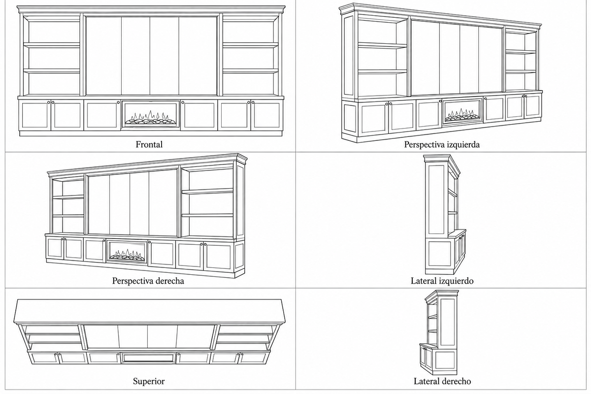 MOB-PM-001-PAR — seis vistas ilustrativas en lineas