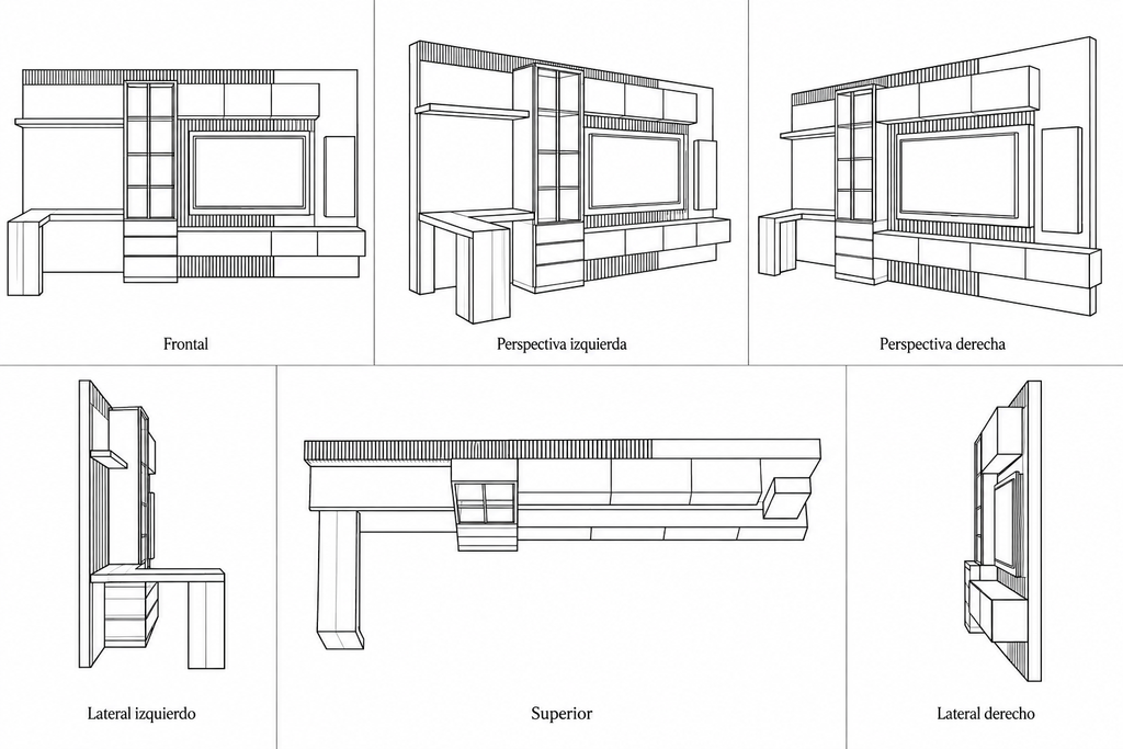 MOB-PM-002-DCG — seis vistas ilustrativas en lineas