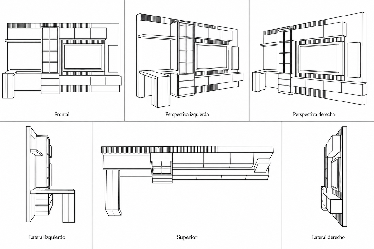 MOB-PM-002-DCG — seis vistas ilustrativas en lineas