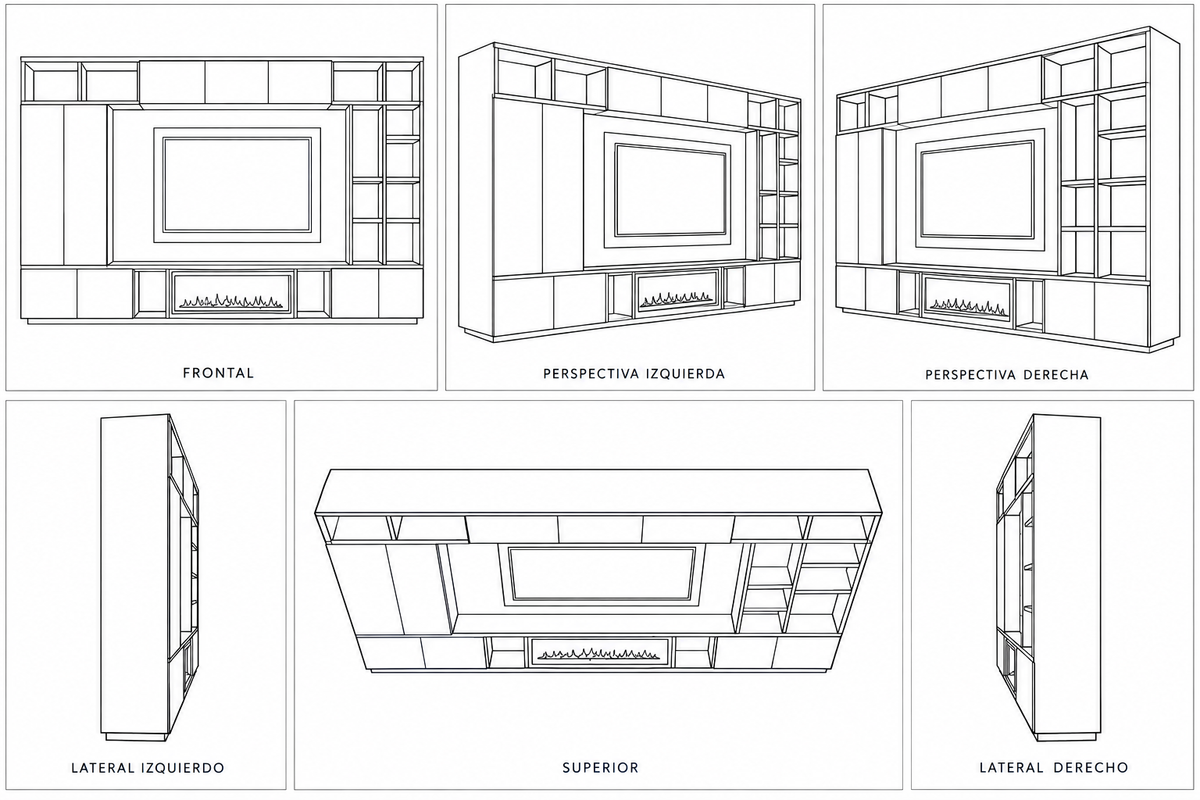MOB-PM-003-BOR — seis vistas ilustrativas en lineas