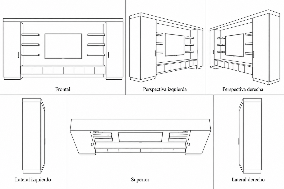 MOB-PM-004-STR — seis vistas ilustrativas en lineas
