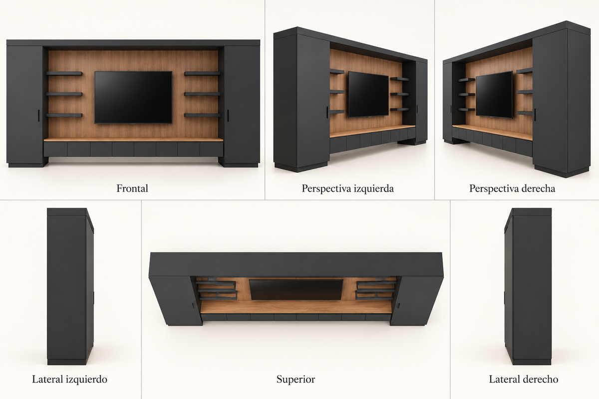 MOB-PM-004-STR — seis vistas ilustrativas en render
