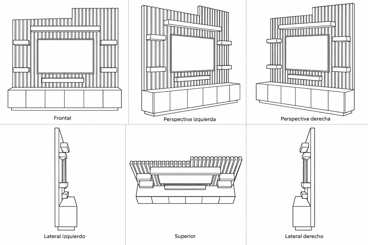 MOB-ST-001-AMZ — seis vistas ilustrativas en lineas