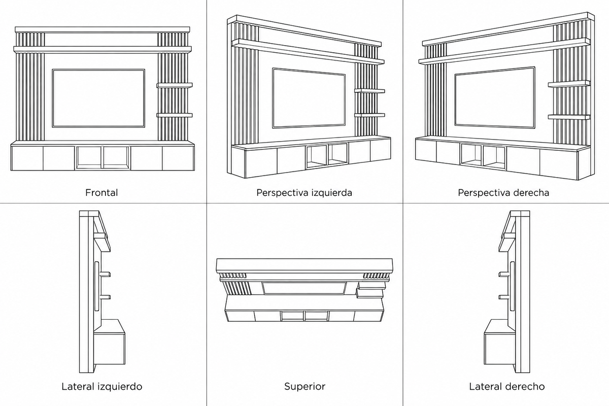 MOB ST - 006 CRI — seis vistas ilustrativas en lineas